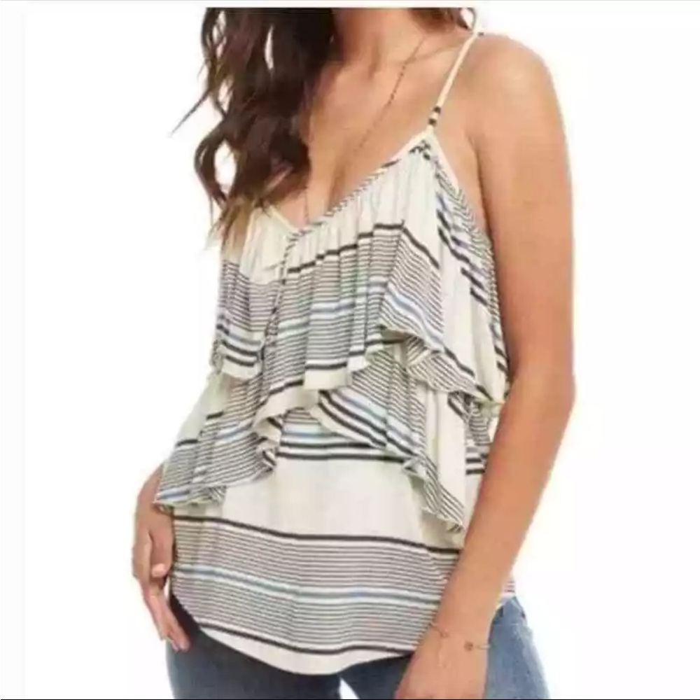 Chaser Striped Ruffle Top nwt
